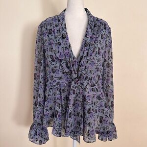 Cinq a Sept Drew Floral Leaf Print Long Sleeve Top